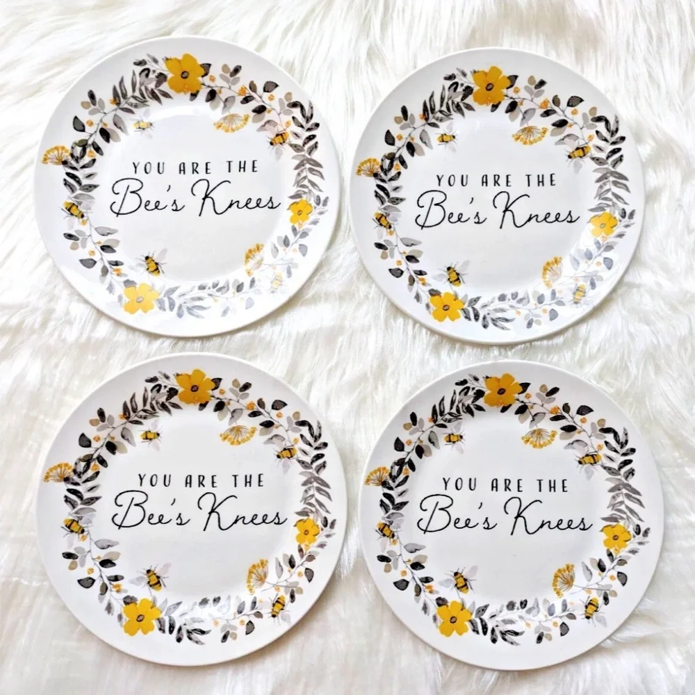 Set of 4 Royal Norfolk Bee's Knees Ceramic Salad Plates 7.5 Beautiful Summer NEW